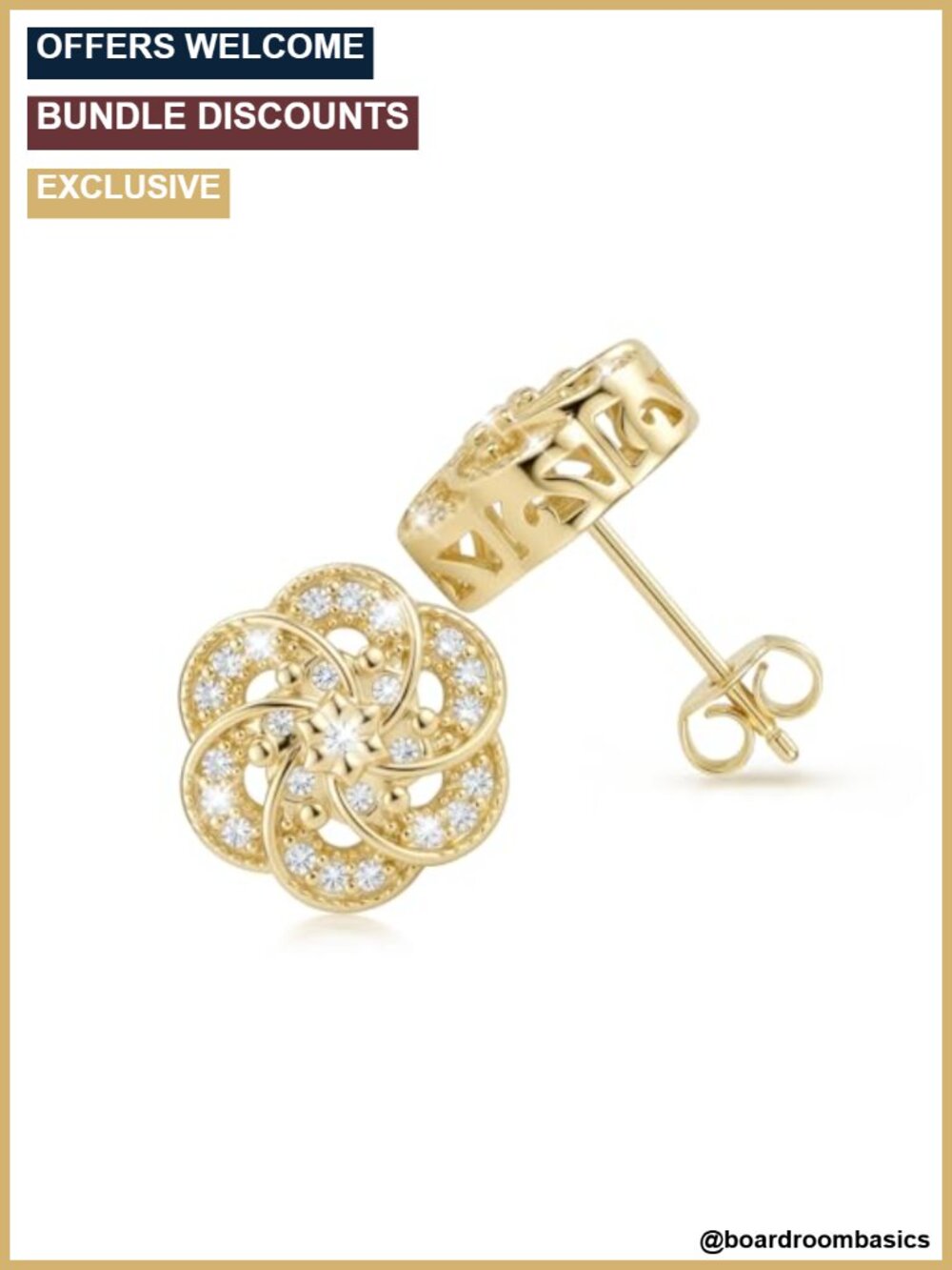 14K Gold Plated Flower Stud Earrings Cubic Zirconia Hypoallergenic 10mm